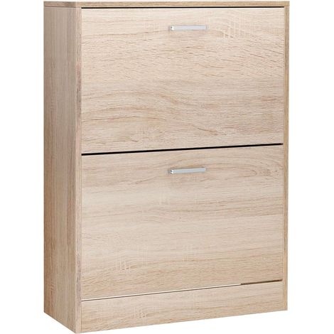 Scarpiera A 2 Ribalte Salvaspazio Con Doppia Profondità Mobile Portascarpe Per Ingresso Corridoio Camera Da Letto Design Moderno Contiene Fino A 12 Paia Di Scarpe 76 x 50 x 22 Cm Colore Rovere