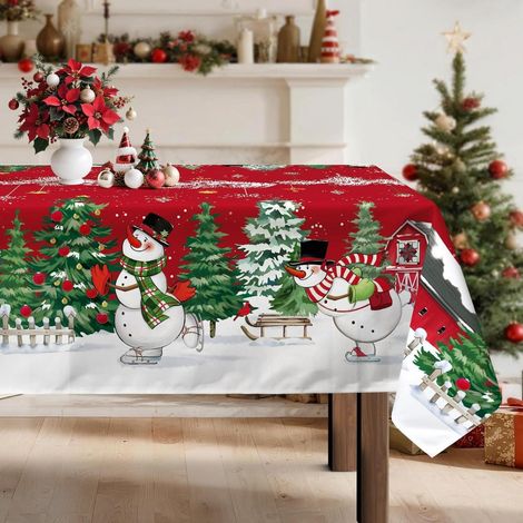 Weihnachts-Schneemann Tischdecke rechteckig 140x180 cm Polyester für Esstisch