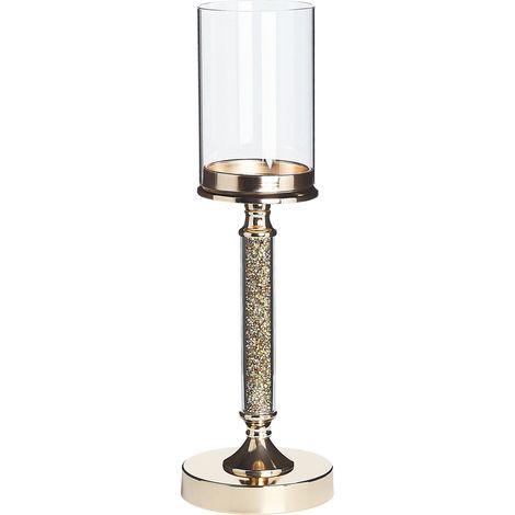 Portavelas de metal dorado pantalla de cristal 41 cm centro de mesa decoración glamour Abbeville (1/5)