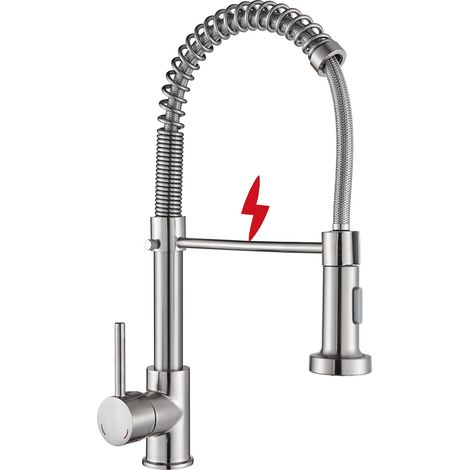 Robinet de cuisine basse pression - Robinet à arc haut - Robinet d'évier de cuisine - Pivotant à 360° - Deux fonctions de pulvérisation - Convient pour chauffe-eau instantané (1/5)