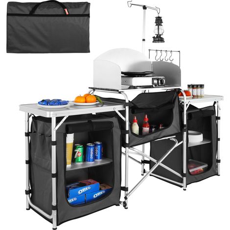 VEVOR Cucina da Campeggio per Cottura Pieghevole Portatile con Parabrezza a 3 Lati Materiale in Alluminio Ferro MDF Dimensioni Estese 174x176x46 cm, Tavolo Pieghevole Portaoggetti da Campeggio per BBQ (1/5)