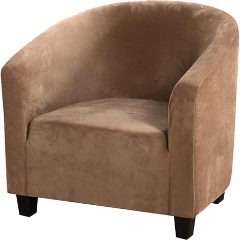 JSSEVN-Housse de fauteuil tonneau en velours doux – Très extensibles – Housses de chaise de club souples pour salle à manger (camel) (1/5)