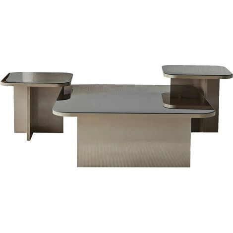 Dmora - Tavolino da salotto Nashira, Tavolo basso da caffè, Portariviste per divano, Ripiano da soggiorno, 80x80h40 cm, Tortora e Fumè, con imballo rinforzato, con imballo rinforzato (1/5)