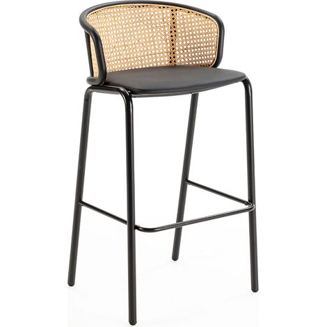 Taburete 51X49X95 Metal Negro/Ratan Natural/P.Piel Negro (1/4)