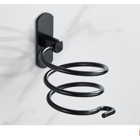 (Black)Hair Dryer Holder Aluminum Wall Mounted Hair Dryer Holder Cable Bracket for Kitchen Bathroom Bathroom Accessories (1/4)