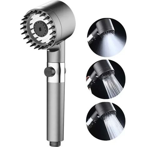 Pommeau de douche haute pression à jet puissant, économe en eau, avec filtre et 3 robinets réglables. Douchette à main pour salle de bain. (1/5)