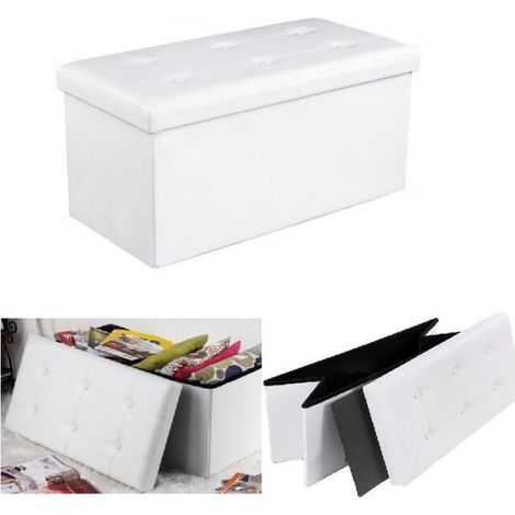 Canapé Pouf avec coffre de rangement -  - Blanc - Simili cuir - 76 x 38 x 38 cm blanc blanc