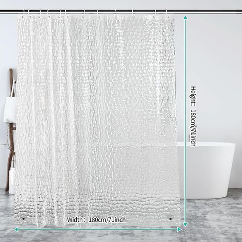 Halbtransparenter Duschvorhang, extra langer Duschvorhang (180 x 180 cm), 3D-beschwerter Duschvorhang, schimmelresistenter Duschvorhang, waschbarer Duschvorhang mit Duschvorhangringen (1/5)