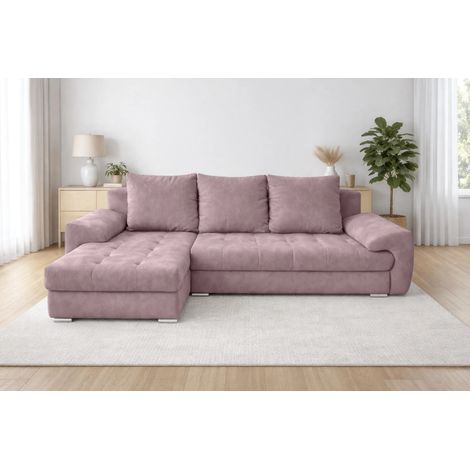 AX LIVING Manisa Wohnzimmer Couch L Rosa Sofa mit Schlarffunktion L