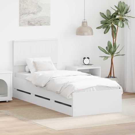 Bed Frame with Drawer White 75 x 190 cm Engineer Wood vidaXL (1/5)
