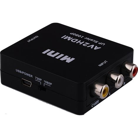 Adaptador convertidor de vídeo y audio mini AV RCA CVBS a HDMI, compatible con 720P/1080P, adecuado para cámaras, Xbox 360, PS1, PS2, Wii, N64, Gamecube, SNES, NES, PSP y reproductores de DVD. (1/4)