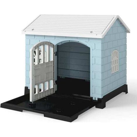 Pour petits et moyens chiens niche démontable et facile à nettoyer abri extérieur étanche en PP avec toit en pente bleu (1/5)