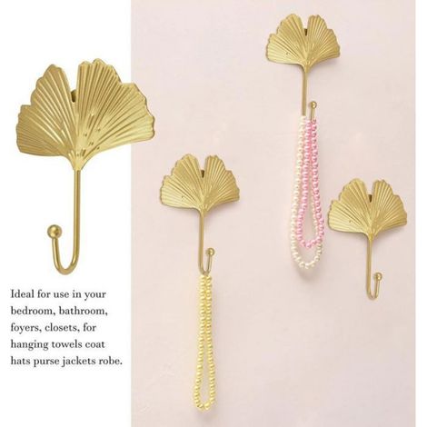 4pcs Crochets décoratifs fer forme feuille de ginkgo - Peinture imperméable Design noble doré - Maison et bureau - Doré (1/5)