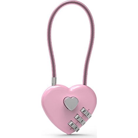 Cadenas à combinaison numérique pour bagages et équipements de gym, rose, motif cœur, longueur de corde de 11 cm. (1/3)