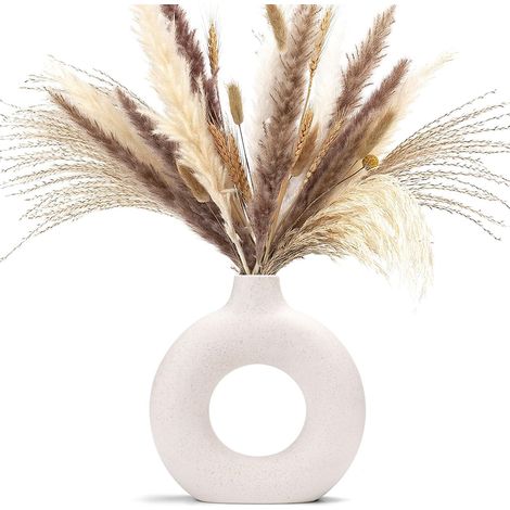Set handgefertigter weißer Keramikvasen in Beige, für Pampasgras und als Dekoration für Zuhause/Büro.