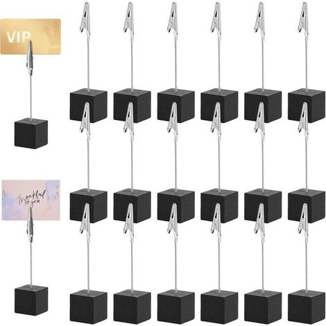 2 soportes de madera negra para notas, ideales como portatarjetas de escritorio y soportes para tarjetas fotográficas. (1/2)