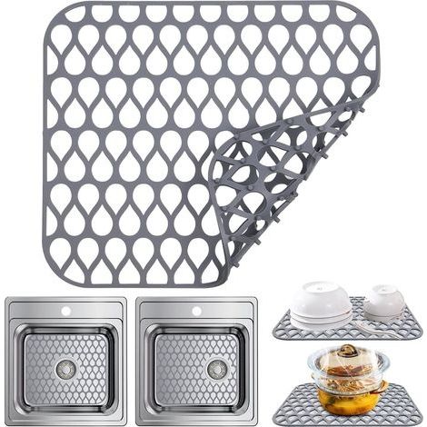 Tapis D'évier de Cuisine en Silicone Protecteur D'évier Pliable Résistant à La Chaleur, Accessoires de Tapis D'évier de Cuisine pour Éviers en Acier Inoxydable (Gris, 35 x 30 cm) (1/5)