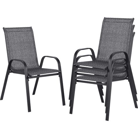 Lot de 4 Chaises de Jardin Fauteuils Chaises de Salle à Manger à Dossier Haut Empilables Structure Métallique Ergonomiques Charge Max 135 kg pour Jardin et Terrasse Gris