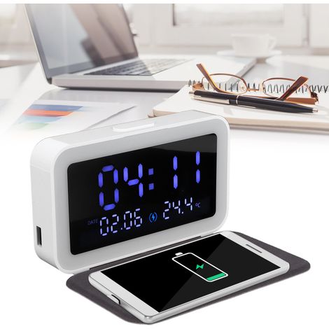 LED-Nachtlicht-Wecker mit 15-W-Funkladegerät und Thermometer fürs Schlafzimmer (1/5)
