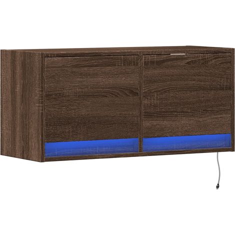 Mobile TV multimediale scaffale per televisione televisione buffet sala da pranzo soggiorno camera da letto a parete con luci LED rovere 80 x 31 x 35 cm marrone 020027959