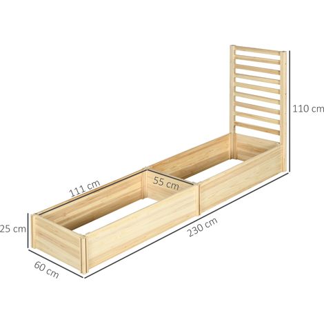 Pot avec treillis pour plantes grimpantes, fond ouvert, en épicéa, 230 x 60 x 110 cm, couleur bois (1/5)
