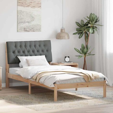 Estructura de Cama con Cabecera Tapizada Marrón 100 x 200 cm