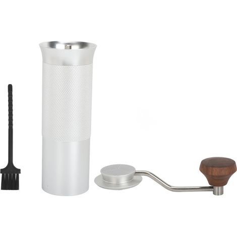 Moulin à café manuel Aluminium et bois de noyer 30g Broyage uniforme avec brosse de nettoyage Argent compact pour voyage (1/5)