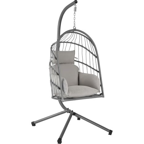 HinHocker Hängesessel mit Gestell, Grau, Hängeschaukel für Indoor und Outdoor, Schaukelstuhl