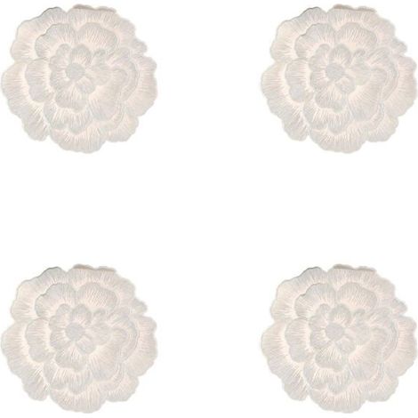 Lot de 4 sets de table ronds argentés, ornés de fleurs pressées, lavables et faciles à nettoyer, parfaits pour un dîner ou une (1/4)