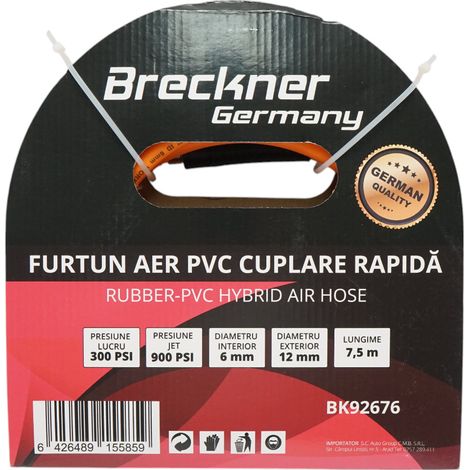 Tubo flessibile professionale per aria compressa in PVC da 7,5 m e attacco rapido universale Breckner Germany (1/5)