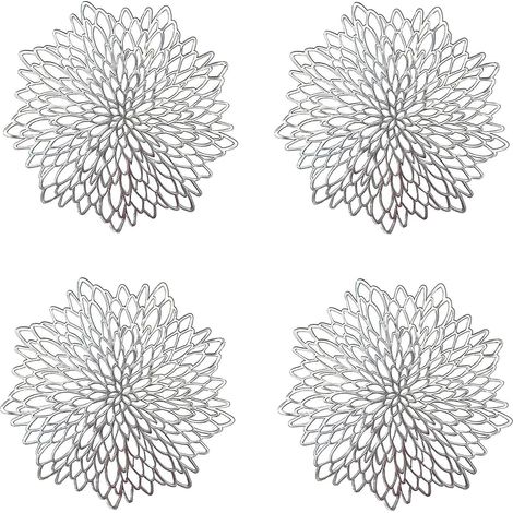 4 Pièces Napperon de Table Argent, Set de Table Rond évidé, Napperons Ronds Tapis de Table en Plastique, Utilisé pour L\'isolation Thermique de L\'assiette et de la Décoration de Table (Argent) (1/5)