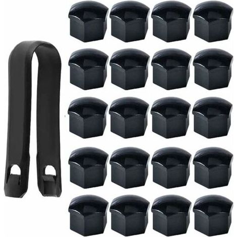 Lot de 20 Capuchons d'écrou de Roue 19mm, Cache-écrous de Boulon de Roue, Cache-écrous de Pneu Hexagonaux avec Ensemble d'outils de Démontage pour Voitures, Noir (1/4)