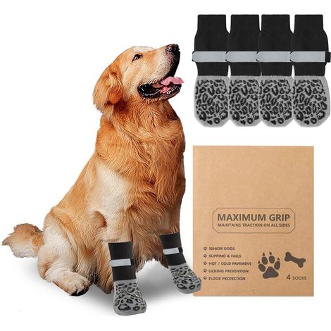 2 Paires de Chaussettes Antidérapantes Double Face pour Chiens avec Sangles Réglables,Douces,Protège-Pattes Le Glissement,pour Chien des Petits Moyens et Grands Chiens(XL) (1/5)