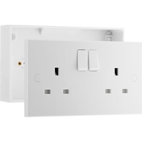 Electrical Prise Murale à Double Interrupteur et boîtier arrière monté en Surface 32 mm, 2 Prises à Bord carré, série Nexus 900, Blanc moulé, IP20, 13 A, 922/902 (1/5)