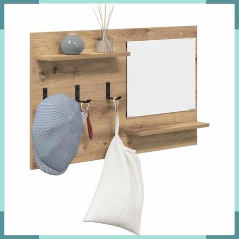 874522 Porte-manteau mural avec miroir Chêne artisanal 90 x 10 x 50 cm (1/5)