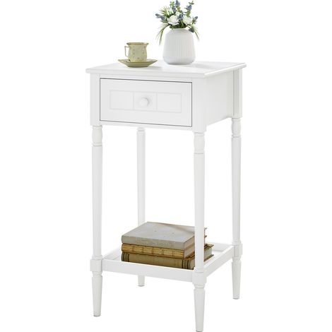 WOLTU 1x Slim Bedside Table, Narrow Wooden Nightstand with Drawer & Shelf, Tall Telephone Table Hallway Side Table, White