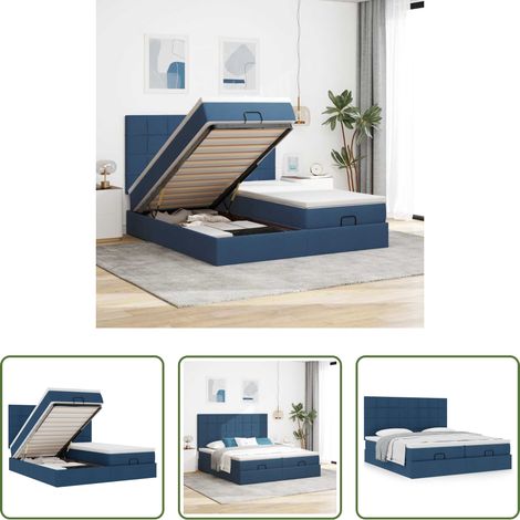 vidaXL Rangement sous lit - Cadre de lit ottoman avec matelas bleu 180x200 cm tissu (1/5)