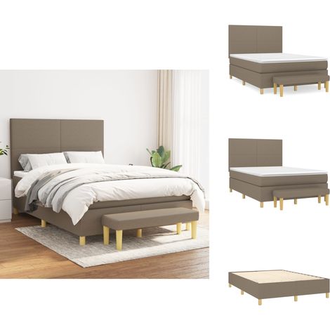 Sommier à lattes de lit avec matelas Taupe 140x200 cm Tissu - Lit Plateforme - Lit Double - Matelas À Ressorts Ensachés - Têtière Ajustable - Canapé Lit (1/5)