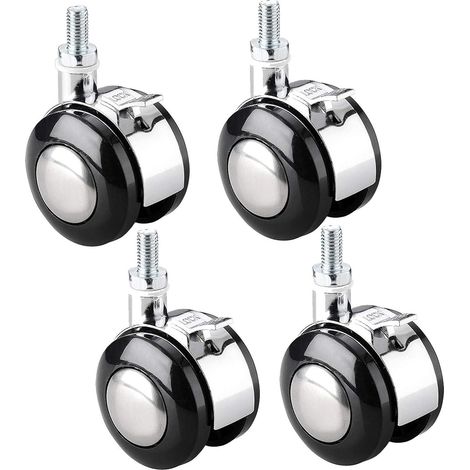 Lot de 4 Roulettes pivotantes M8 1,5 pouce, roues filetées pour meubles avec frein, alliage de zinc, idéales pour tables de chevet et tables pliantes (1/5)