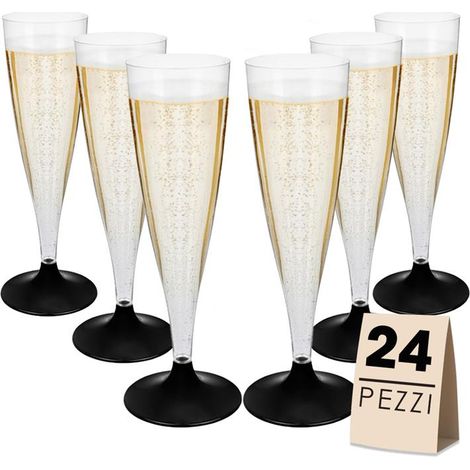 FLUTE SET 24 PZ CON BASE NERA IN CONFEZIONE DA 6 PEZZI L'UNA REALIZZATI IN PLASTICA (1/3)