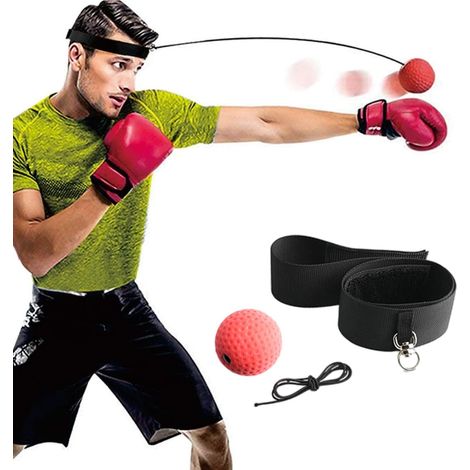 Kit de réflexes de boxe, balle de réflexes sur cordelette avec bandeau, équipement de boxe avec balle en caoutchouc de 80 g, idéal pour améliorer la coordination œil-main et les réflexes, une idée cad (1/5)