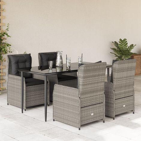Ensemble à manger de jardin et coussins 5 pcs-Salon de jardin gris clair rotin 873492 (1/5)