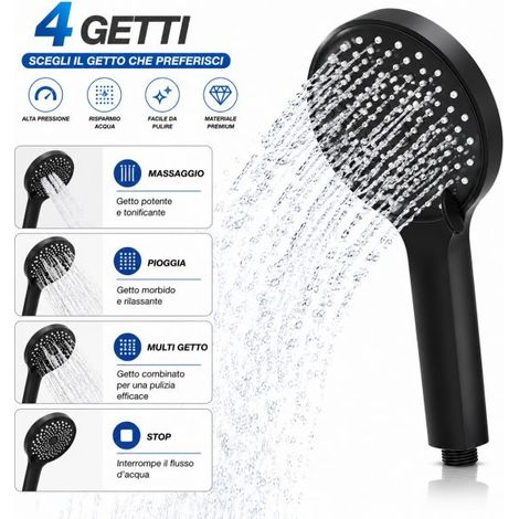 Doccia Doccetta Soffione a 4 Getti in ABS 12cm universale 1/2" Nero Opaco (1/5)