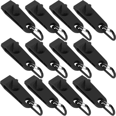 Lot de 12 Pinces de Bâche en Forme de D, Noir - Clips de Tente Anti-Vent en Plastique Résistant, Fixations pour Auvent, Serre-Toile Sécurisé (1/5)