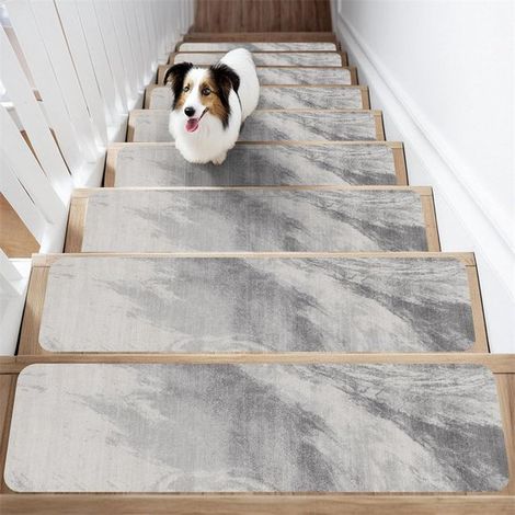 Tapis d'escalier antidérapants et amovibles 20 x 76 cm (lot de 4) - Protection optimale pour les marches d'escalier - Convient aux enfants, aux personnes âgées et aux animaux domestiques - Noir et gri (1/5)