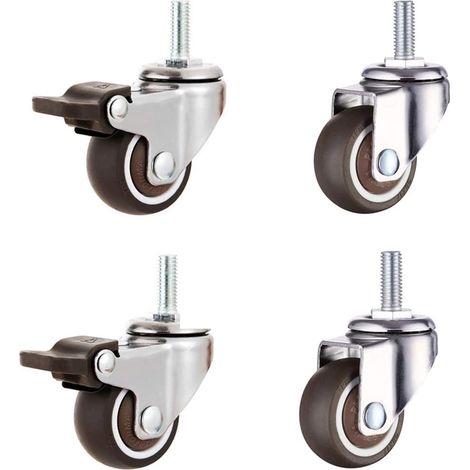 YMYNY Pcs Roulette Pivotante avec Frein et 2 Pcs Roulette Pivotante sans Frein, Roulette à Tige Filetée M8, 1,5 inch (1/3)