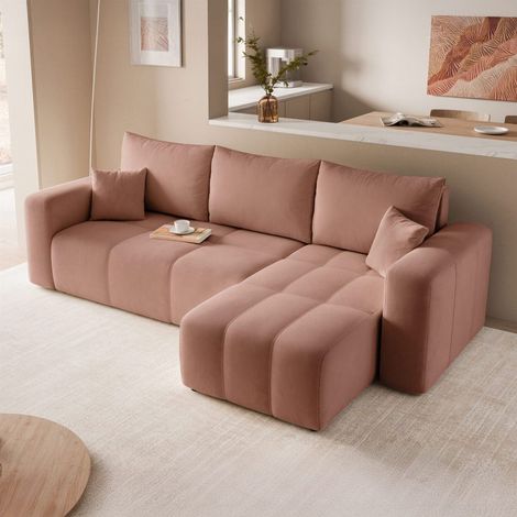 Ecksofa Schlafsofa Sofa LEROS in Stoff Manila Altrosa Ottomane Rechts (1/5)
