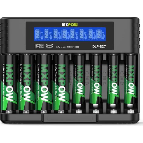 Lot de 8 Piles AAA/AA Rechargeables Lithium 1,5V, Chargeur LCD (8, 4AA+4AA) (1/5)