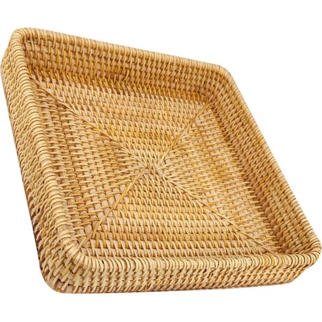 Plateau de table en rotin tressé à la main, panier de rangement pour collations, plateau de service multifonctionnel M (1/5)