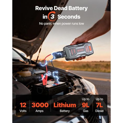 Booster Batterie Voiture 3000 A Démarreur de Batterie au Lithium Portable pour Démarrage Voiture des Moteurs Essence 9 L et Diesel… (1/5)
